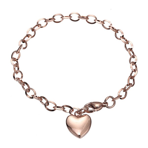 Stainless Steel Bracelets-HERACULS 316L Women's Chain Link Bracelet with Heart Charm 7.5 Inch - Rose Gold - CC12ODTKDF8