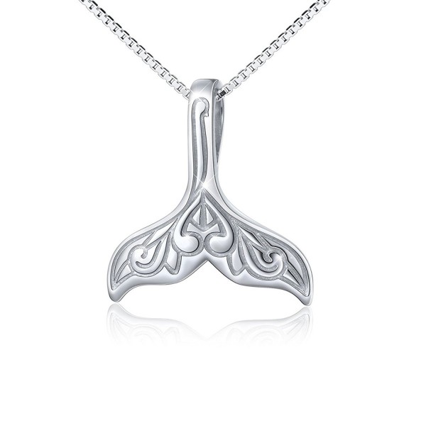 S925 Sterling Silver Dolphin Mermaid Tail Pendant Necklace- Box Chain-18 inches - C617YIGD2EM