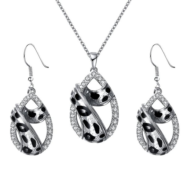 MonkeyJack Women Crystal Rhinestone Leopard Print Teardrop Pendant Necklace Earrings Set - Silver - CD1869UNT5G