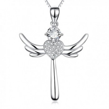 YFN Eternal Love Heart Jewelry 925 Solid Silver Religious Angel Wing Cross Pendant Necklace For Women - CQ18425EASM