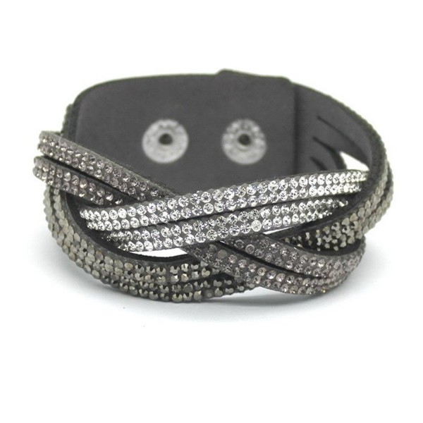 women's charm Distortion bracelets rhinestone Leather snake Chain bracelets - Grey - C3184OOHSYM