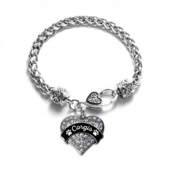 Corgis Paw Prints Pave Heart Bracelet Silver Plated Lobster Clasp Clear Crystal Charm - CM123HZHAML