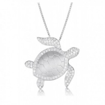 Sterling Silver Pave CZ Turtle Honu Necklace Pendant With 18" Box Chain - CK1824SO8ST