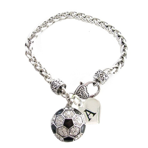 Custom Crystal Soccer Ball Silver Bracelet Jewelry Choose Your Initial All 26 - CW12MZYD9RH