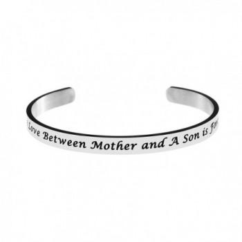 Mother Son Bracelet Cuff Bangle Engraved Jewelry Gift for Mom Silver Stainless Steel Jewellery Love - C9188S0YSWW