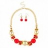 Lux Accessories Red Stone Bead Disc Statement Necklace Beaded Earrings - CX11LZ0GHSP