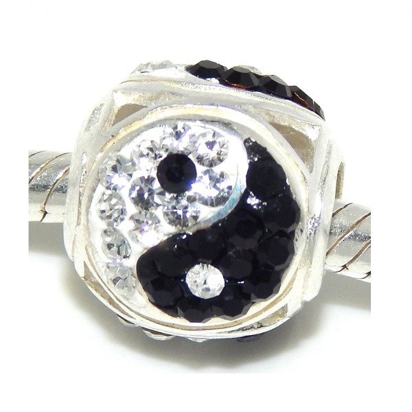 Solid 925 Sterling Silver "Yin Yang Barrel with Black and Clear Crystals" Charm Bead - CH12NSB8E2R Solid 925 Sterling Silver "Yin Yang Barrel with Black and Clear Crystals" Charm Bead - CH12NSB8E2R