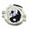 Solid 925 Sterling Silver "Yin Yang Barrel with Black and Clear Crystals" Charm Bead - CH12NSB8E2R