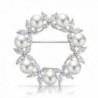 Bling Jewelry White Simulated Pearl Marquise CZ Wreath Brooch Pin Rhodium Plated - CR118NUR4KZ