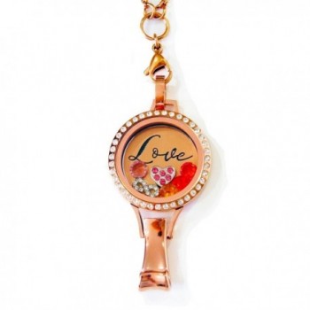 Stainless Floating Locket Lanyard Holder - Love Preset - Rose Gold Rhinestone ( Stainless Steel ) - C61882ACNYW