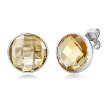 6.00 Ctw Citrine Round Checkerboard Style 925 Silver Stud Earrings - CC11W7UKF9T