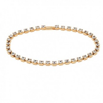 18K Gold Plated Gold and Clear Crystal Princess Cut Snap On Tennis Anklet - C411ZRH0IFZ