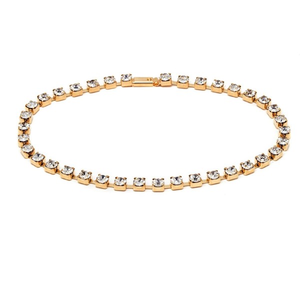 18K Gold Plated Gold and Clear Crystal Princess Cut Snap On Tennis Anklet - C411ZRH0IFZ