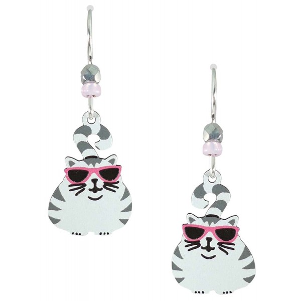 Sienna Sky Phat Cat Large Silvery White Tabby Cat Earrings 1310 - CG11BVAISAR