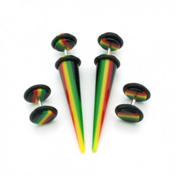2 Pairs - Rasta Design - Acrylic Fake Plugs And Tapers - Cheaters - 0G Gauge - 8mm - CT11FB29RT9