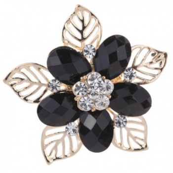 Yazilind Sweet Full Crystal Black Crystal Flower Hollow Leaves Gold Plated Brooches and Pins - Black 1pcs - CB11KBVB2PR