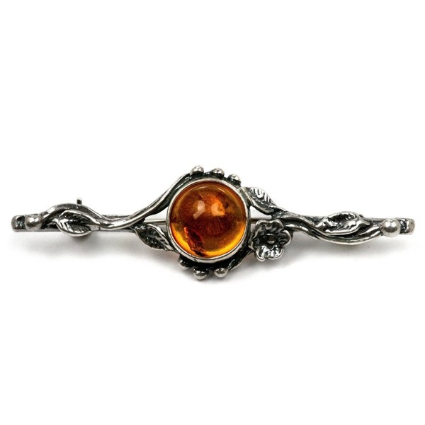 Sterling Silver Amber Flower Classic Brooch - CF117AN1MGH