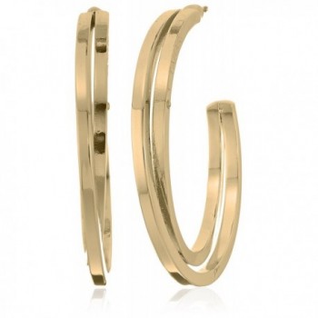 T Tahari "Essentials" Bright Logo with Cry Cubic Zirconia Stone Hoop Earrings - Gold - CX1859OANE9
