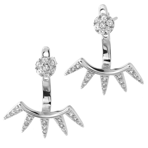 Solid Sterling Silver Rhodium Plated Cubic Zirconia Stud Earrings with Spike Jackets - CJ122B6MODD