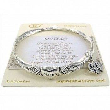 Silver-tone Sisters Twist Bangle Bracelet with Sisters Angel Heart Charm Prayer Card - Jewelry Nexus - C311EH7VTLN