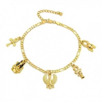 Women's Cross- Ankh- Queen Nefertiti Piece 10" Rope- Figaro Chain Anklet Foot Bracelet in Gold Tone - CA18C2T38AO