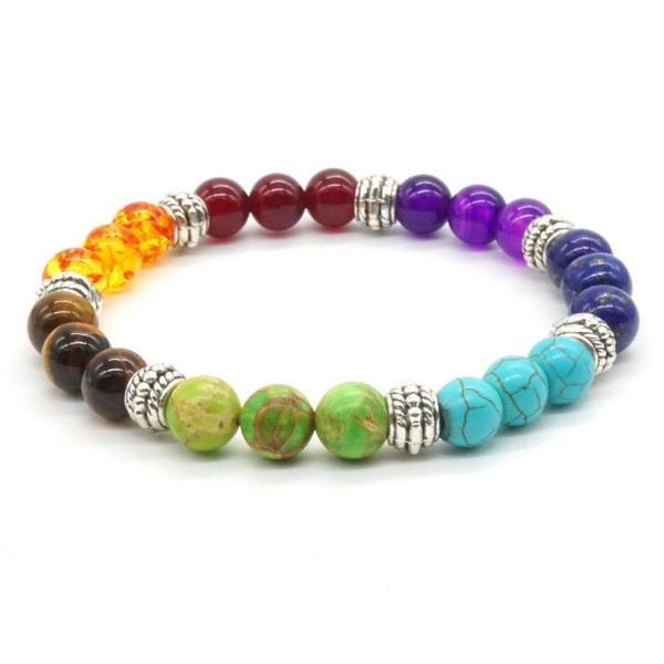 Rainbow Stone Bracelet Crystal Healing Reiki energy Balancing Gemstone stretch Bracelet Round Bead - CN12MXKTWUV
