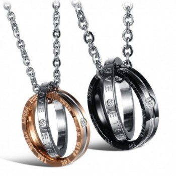 UHIBROS His & Hers Matching Set Titanium Stainless Steel Couples Pendant Necklace - CN126YJHT8X