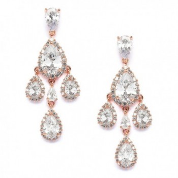 Mariell 14k Rose Gold CZ Clip-On Wedding Prom Bridal Chandelier Earrings - Pear-Shaped Teardrop Dangles - CQ12JGUEWLJ