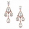 Mariell 14k Rose Gold CZ Clip-On Wedding Prom Bridal Chandelier Earrings - Pear-Shaped Teardrop Dangles - CQ12JGUEWLJ