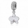 Orchid Charm with CZ Stone 925 Sterling Silver Flower Beads for Charms Bracelets - Dangling White - CS185LCENCT