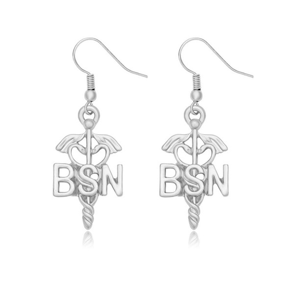 MANZHEN Medical Jewelry Caduceus RN Registered Nurse Dangle Earrings - BSN-silver - CG185WZNM58