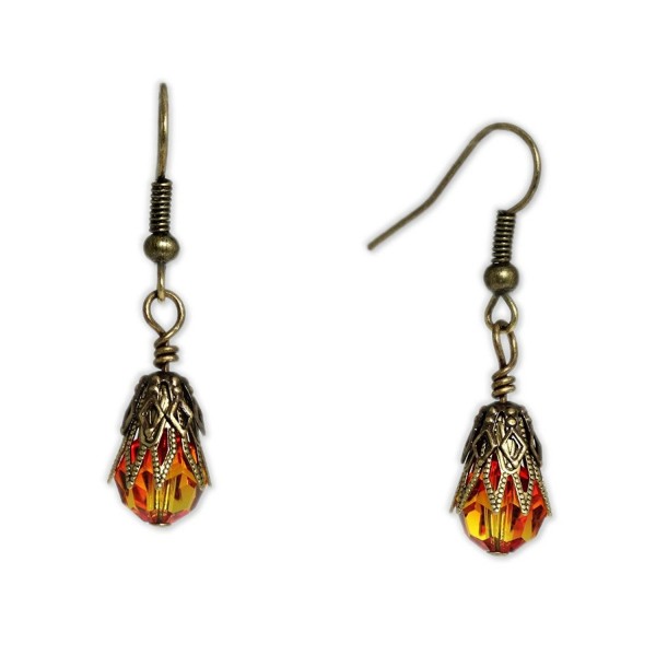 Fire Red & Orange Crystal Vintage Style Antiqued Brass Capped Earrings- Fall- Features Swarovski Crystal - CL11J0H1B6X