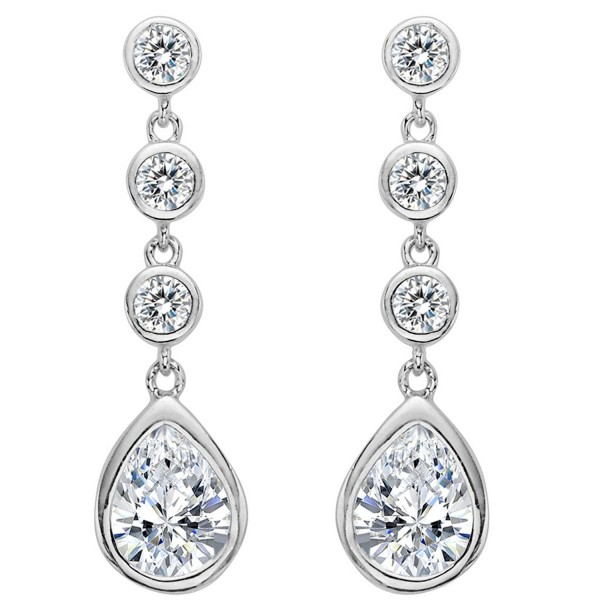 EleQueen 925 Sterling Silver Full Clear Cubic Zirconia Teardrop Bridal Dangle Earrings - CL12EQ7BLNJ