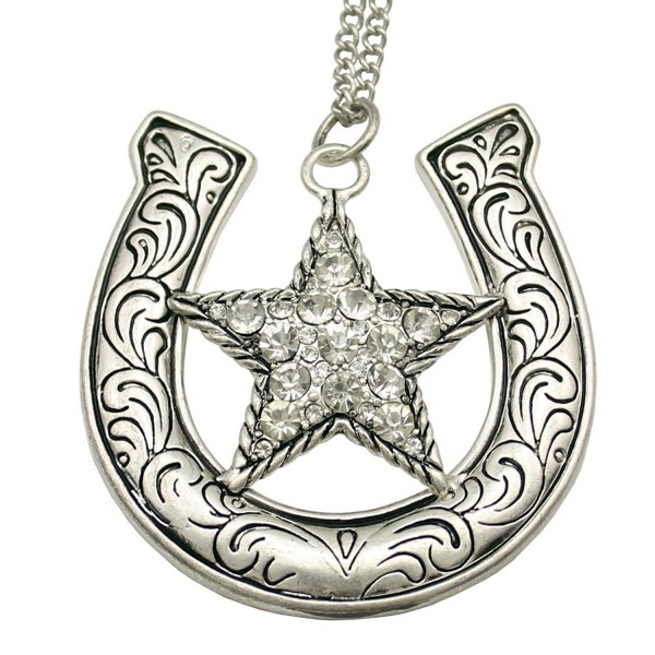 Q&Q Fashion Western Cowgirl Horse Shoe CZ Texas Ranger Star Chain Rodeo Bib Necklace - CD11W5FXTNZ