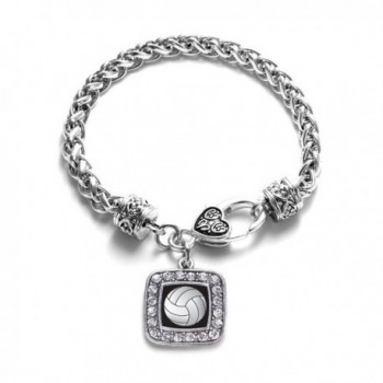 Volleyball Sport Charm Classic Silver Plated Square Crystal Bracelet - C411LIB3WCF