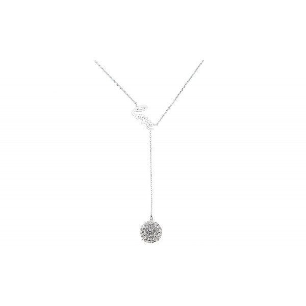 Love Y Necklace with 10mm Crystal Drop in Sterling Silver - CP12CMPMKRD