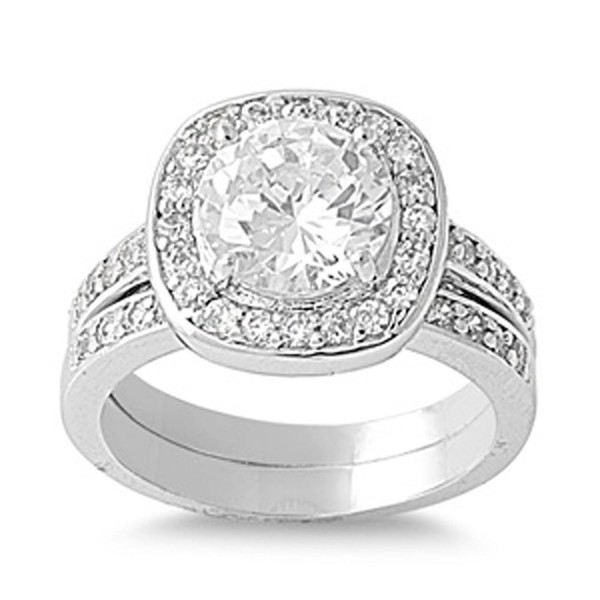 Sterling Silver Designer Engagement Ring Wedding Band Bridal Set Sizes 5-10 - CC11GC177JP