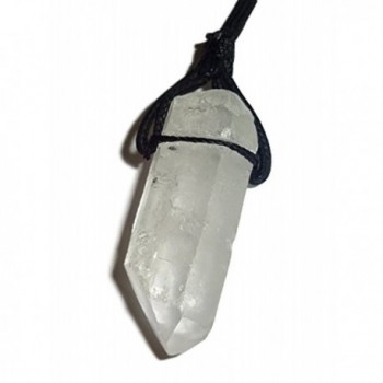 1pc Raw Clear Quartz Natural Crystal Healing Gemstone Wrapped Pendant with Soft Cord 22" Necklace - CG18329ULI2