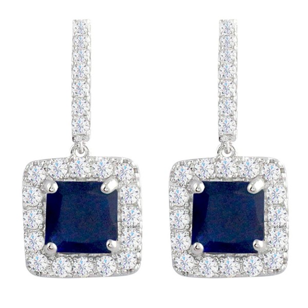 SELOVO Classic Art Deco Royal Blue Drop Earrings Sapphire Color Square Cubic Zirconia - C212I3C8BNB