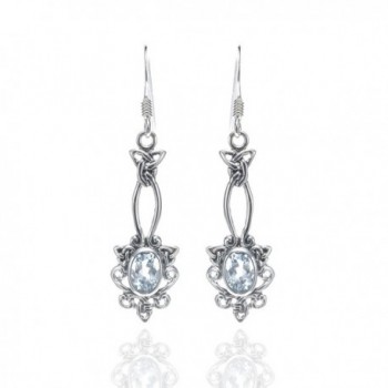 925 Oxidized Sterling Silver Celtic Knot Oval Gemstone Dangle Earrings - Multiple Colors Available - Blue Topaz - CN11I69E113