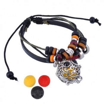 HooAMI Aromatherapy Essential Oil Diffuser Locket Charm Bracelet Adjustable Leather Wrist Cuff - Owl - CE17Z3ZW3AS