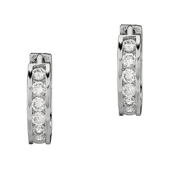 Sterling Silver Channel-set Cubic Zirconia Huggy Huggie Hoops Earrings 14.5 Mm - C1121F528UF