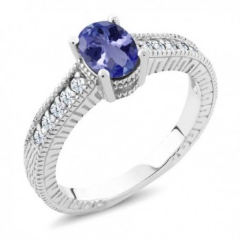 1.15 Ct Oval Blue Tanzanite White Topaz 925 Sterling Silver Engagement Ring - C011FGBGTTV