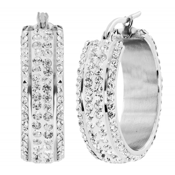 S. Michael Designs Stainless Steel Bold 1" Inch Crystal Hoop Earring - C111RC5QYXZ