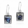 Peacock Abalone Shell Greek Key Frame .925 Sterling Silver Dangle Earrings - C711KMTSF0N