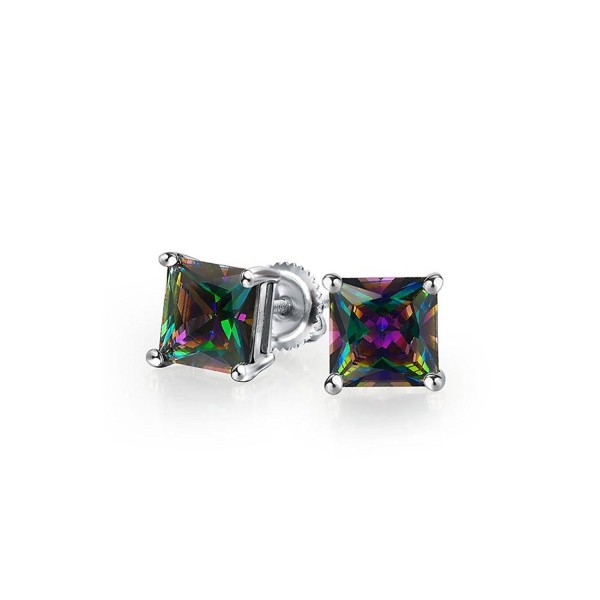 Bling Jewelry Square Simulated Rainbow Topaz CZ Screwback Sterling Silver Stud Earrings 6mm - CG1236K1CHR