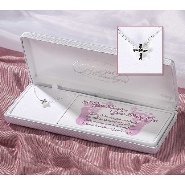 Sterling Silver Baby Blessings Baptism Petal Cross Necklace on 13 inch Cable Chain - CA11JY12SJ9
