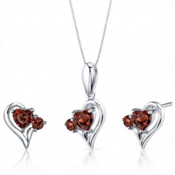 Garnet Pendant Earrings Necklace Sterling Silver Rhodium Nickel Finish Heart Shape 2.25 Carats - C9118YJ1L59