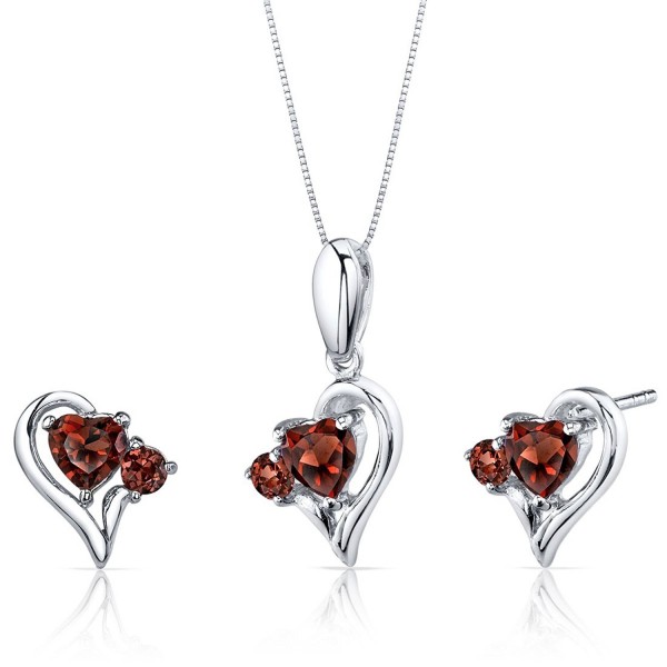 Garnet Pendant Earrings Necklace Sterling Silver Rhodium Nickel Finish Heart Shape 2.25 Carats - C9118YJ1L59