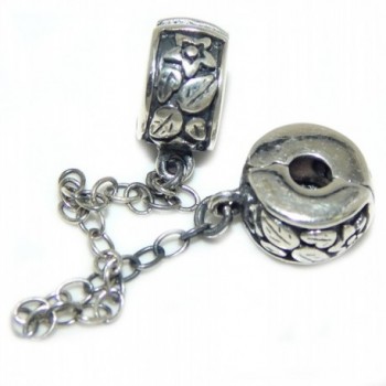Solid 925 Sterling Silver "Stars and Leaves" Safety Chain Clip Lock Charm Bead - C312O2B4IOH
